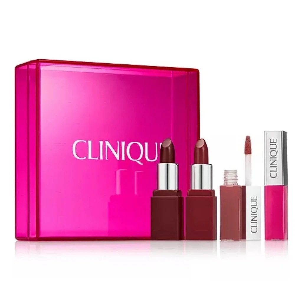 LClinique 4 Pc Lipstick Pop Sampler w/ a bonus‎ red leather lipstick holder